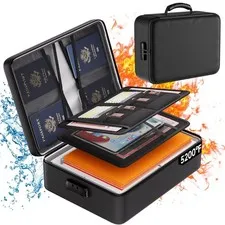 Fireproof Document Organizer Box, Lockable & Water-Resistant, 8 Layers, Portable
