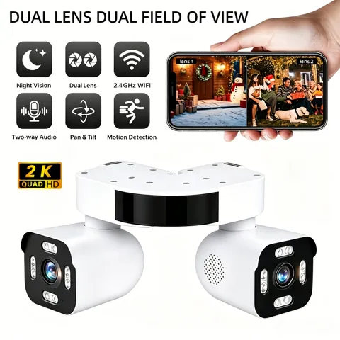 2K Dual-Lens Security Camera for Indoor and Outdoor Use, IP66 Waterproof