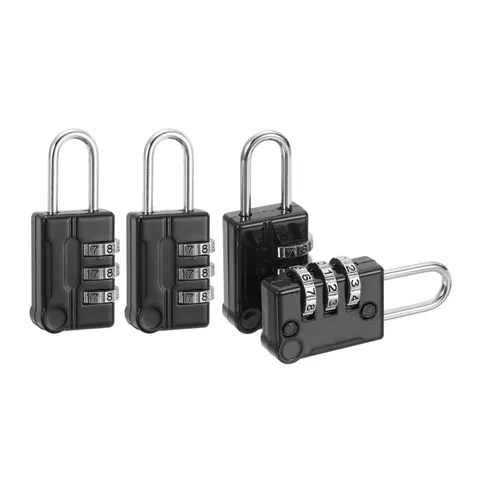 4Pcs Resettable 3 Digit Combination Lock Code Padlock, Black (56 x 24mm)