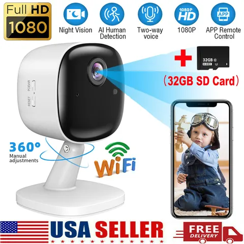 Camara De Seguridad WIFI 360° Para Casa Exterior 1080P Con Vision Nocturna Video