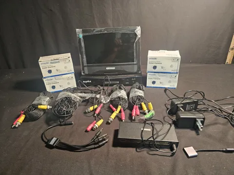 Used 4pc Security Camera Set System Zmodo Cameras Sannce Screen Monitor Untested