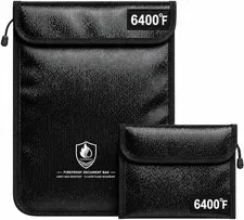 Fireproof Document Bag Set, 6400°F, 15.4X11.2'', 8.7X5.9'' | 12-Layer Fireproof