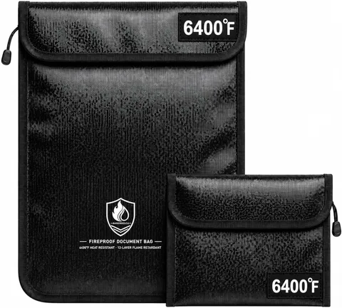 Fireproof Document Bag Set, 6400°F, 15.4X11.2'', 8.7X5.9'' | 12-Layer Fireproof