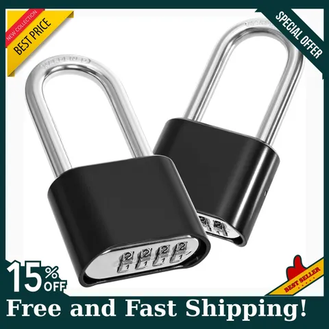 2 Pack 4 Digit Heavy Duty Combination Lock, Long Waterproof Shackle Padlock