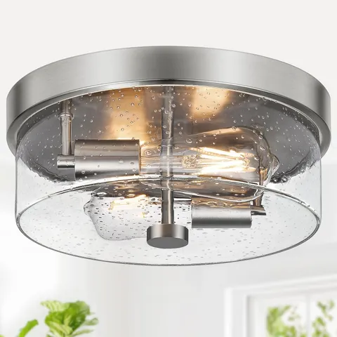 Flush Mount Ceiling Light Fixtures, 2-Light 12 Inch Brushed Nickel 