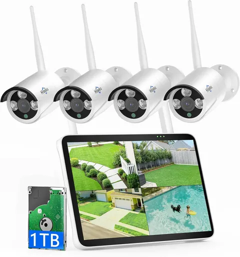 4K Security Camera System, 24/7 Recording, 10.1" Touch Screen LCD 8MP Monitor, W