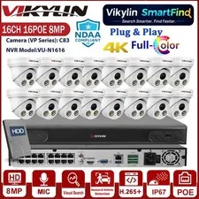 Vikylin SmartFind 4K 8MP 16CH NVR Full Color PoE CCTV Security Camera System Lot