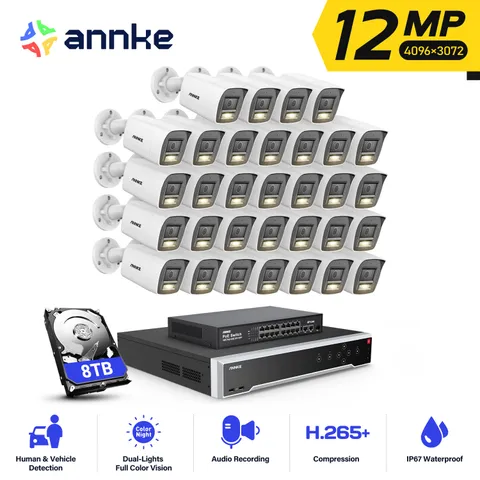 ANNKE 32CH NVR 12MP Audio POE Security Camera System Outdoor AI Color Night IP67