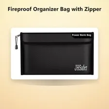 Fireproof Organizer Bag with Zipper, Black, 10.6 x 6.3 inch | Explosion-Proof...