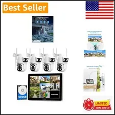 Wireless Security Camera System with 10.1" Monitor & Dual Lens PTZ Cameras