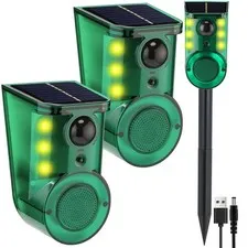 2 Pack Solar Outdoor Ultrasonic Motion Sensor Alarm with Stake, 4-Mode Woking...