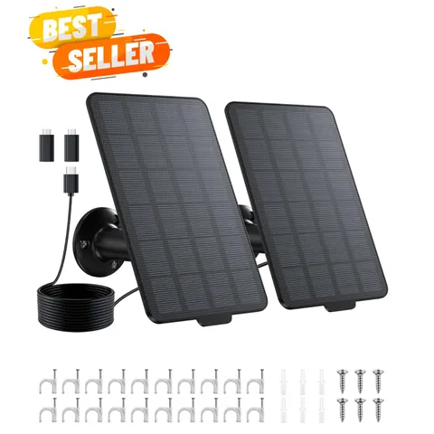 3W Solar Panel for Battery-Powered Security Cameras,USB-C & Micro USB Solar C...
