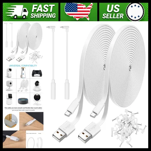 2 Pack 25ft Power Extension Cable for Wyze Blink Eufy Nest Cam USB-C White