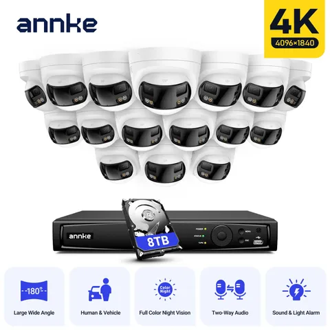 ANNKE 16CH 12MP NVR 4K POE 180° Color Night Security Camera System Two Way Audio