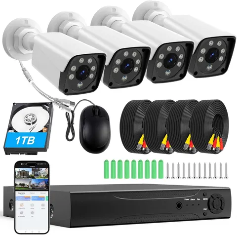 H.265+ Wired Security Camera DVR Kit System with AI Human Vehicle Detection, 4X