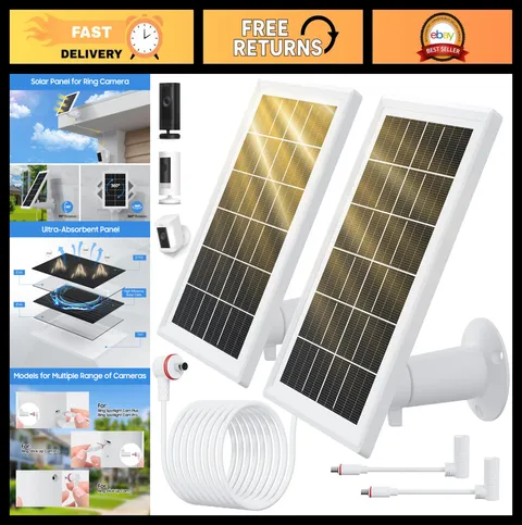 2 Pack 5W Solar Panels for Ring Security Camera, Waterproof Charger with 10FT Ca