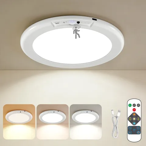 KINDEEP Rechargeable Motion Sensor Ceiling Light with Remote: White 3CCT
