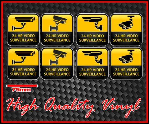 CCTV WARNING SIGN STICKER 24 HOUR VIDEO SURVEILLANCE BRAND NEW SET OF EIGHT