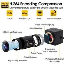 2.0MP USB Webcam H.264 CCTV Sony IMX322 5-50mm Varifocal Lens Camera with USB HD