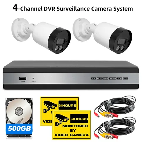 4CH DVR Security Camera System 5MP Cameras 500GB HDD 15M Coaxial CCTV Cable Kit