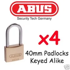 ABUS Padlocks 40mm  x4 KEYED ALIKE  with extended Shackle BULK LOT High quality