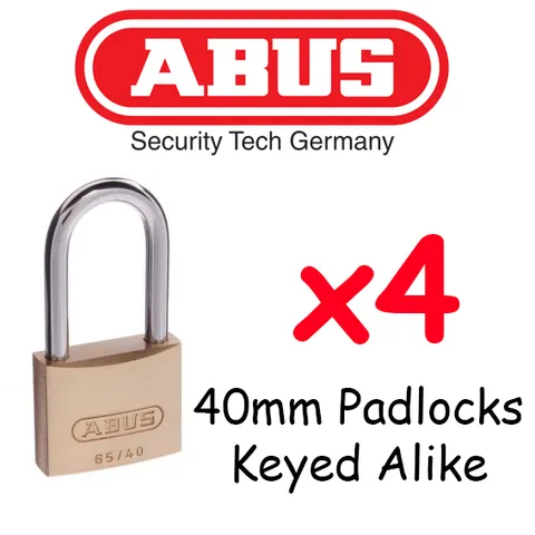 ABUS Padlocks 40mm  x4 KEYED ALIKE  with extended Shackle BULK LOT High quality