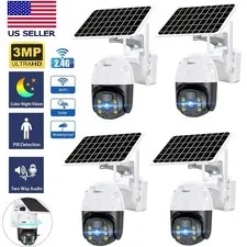 WiFi6 Wireless Security Camera Syetem Solar Battery Powered 3MP IP65 PTZ 4PACK