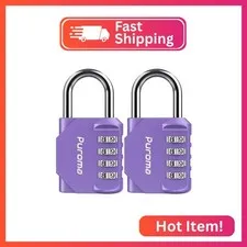 Puroma 2 Pack Combination Lock Locker 4 Digits Combo Padlock Gym Purple