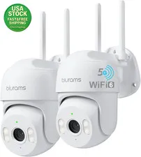 2 Pack  Outdoor Security Camera 2K PTZ Wired Wifi 6 Color Night Vision