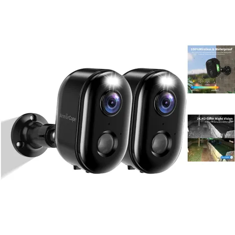 2-Pack Wireless Outdoor Security Cameras - 2K Color Night Vision & AI Detection