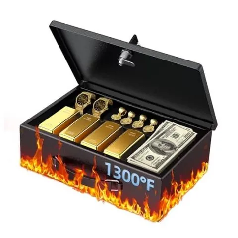 Fireproof Document Box with & Handle - 12.7" x 8.5" x 4.1" - Medium Key Lock