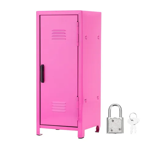 Mini Locker 4.3 x 10.8 Inch, Small Locker with Lock Keys, Rose Red