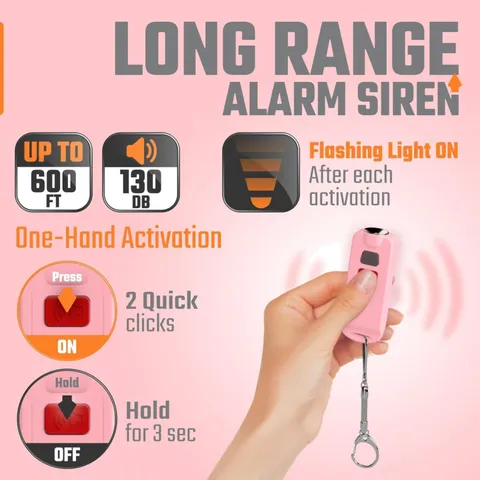 Reliable Waterproof Personal Alarm Keychain - 130dB Safety Siren in Pink
