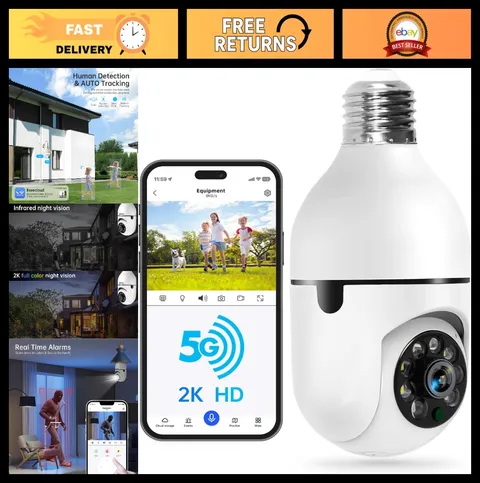 Wireless Light Bulb Security Camera - 2K HD, 5G/2.4GHz WiFi, Motion Detection, T