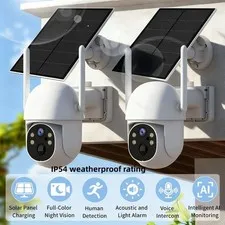 2Pcs  Solar Cameras, IP54 Waterproof, 1296P HD, Night Vision, Motion Detection