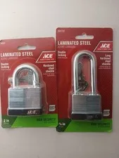 Lot Of 2 Ace Double Locking Padlock Laminated Steel 2" And 1 3/4"