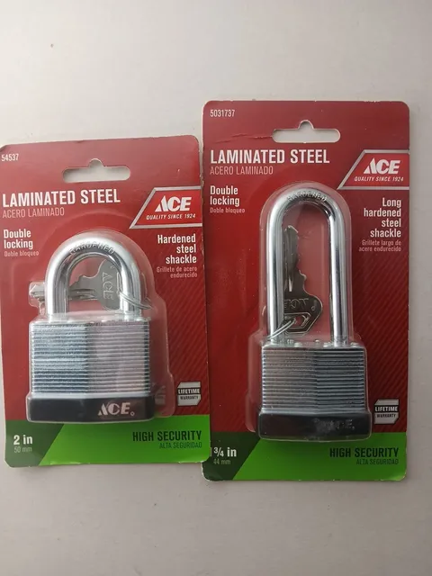 Lot Of 2 Ace Double Locking Padlock Laminated Steel 2" And 1 3/4"