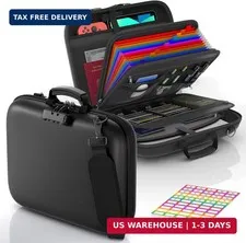Nacial Fireproof Document Box with Lock & Shoulder Strap, Hard-Shell, Black | Fi