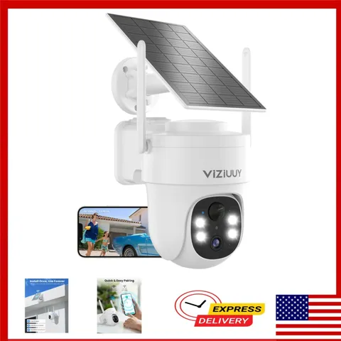 VIZIUUY 3MP Solar Security Camera Wireless Outdoor, 360° PTZ, Night Vision