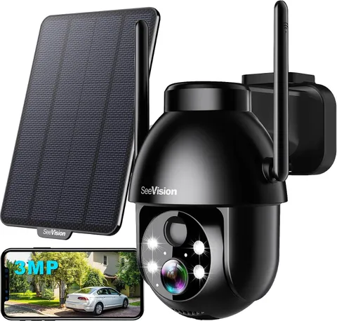 SeeVision Outdoor WiFi PTZ Solar Battery Camera 2K 3MP Color Night Vision - NEW