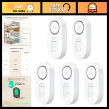 Water Leak Detector 5 Pack - 105dB Alarm, Dual Probes, 5Yr Battery, IP67, Home &
