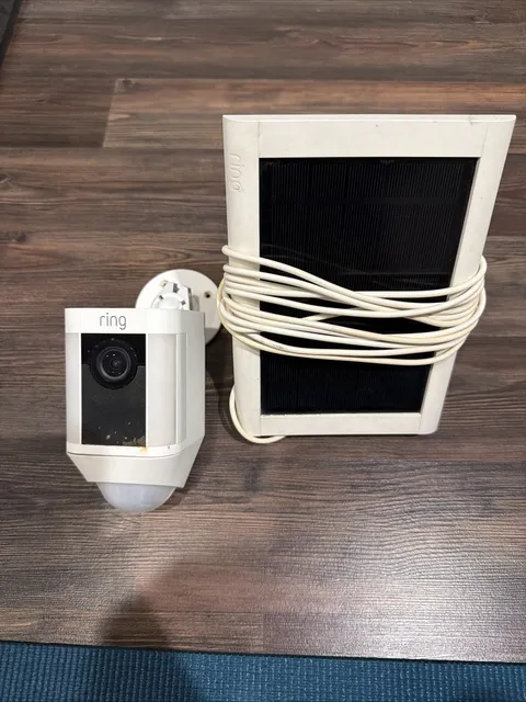 Ring Spotlight Cam With Solar Panel Wireless 1080p Alexa Outdoor Camera White