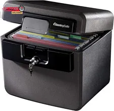 Sentrysafe Black Fireproof and Waterproof Safe, File Folder and Document Box wit