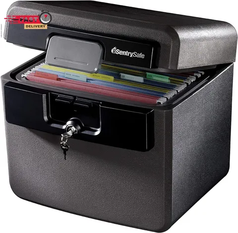 Sentrysafe Black Fireproof and Waterproof Safe, File Folder and Document Box wit
