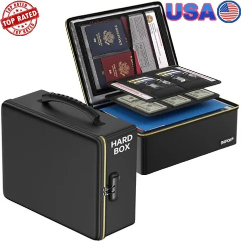 Fireproof Document Box Portable Storage Water Resistant Safe Organizer Lock New
