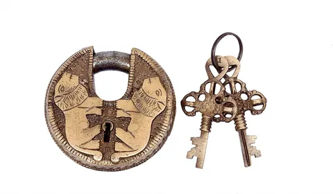 Beautifully Lion Engraved Brass Round Shaped Padlock Security Locks with 2 keys