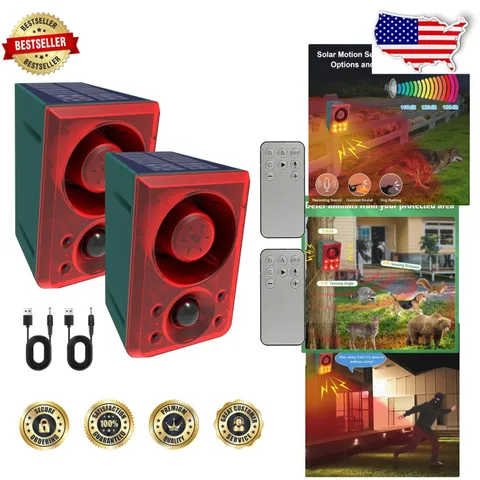 Waterproof Solar Motion Sensor Alarm 130dB Dog Bark Gunshot Sound 2 Pack
