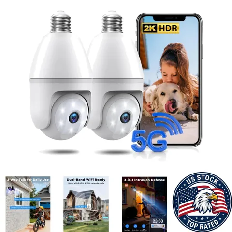 Waterproof 2K Light Bulb Camera Set - AI Detection, 360° Coverage, Night Vision