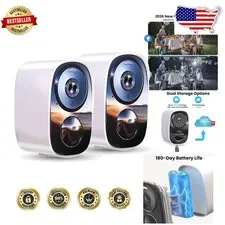 Outdoor 2K Wireless Security Cameras 2pk, Free Cloud Storage, Long Life Batte...
