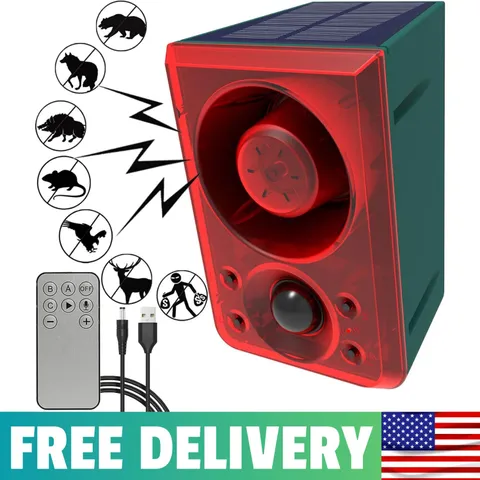 Solar Outdoor Motion Sensor Alarm - Dog Barking & Gunshot Sound 130db Motion